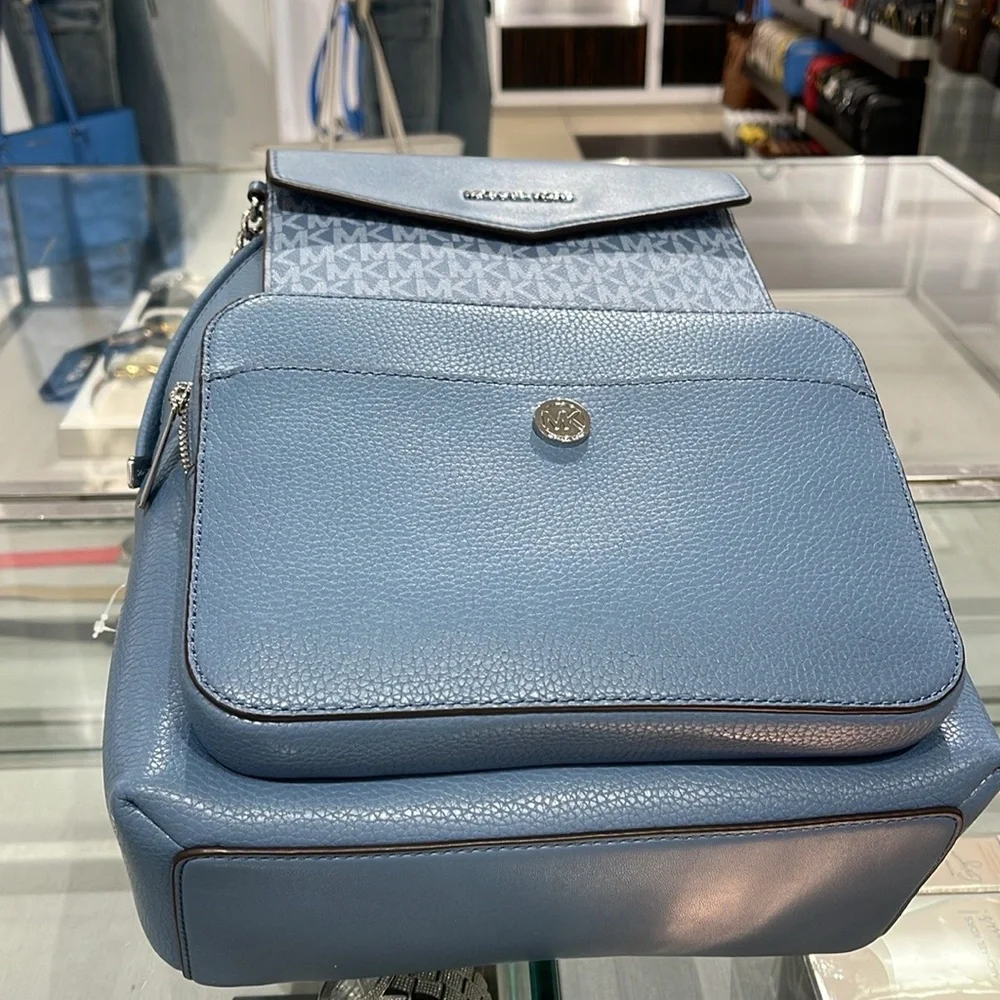 MICHAEL KORS Maisie Medium Pebbled Leather 2-in-1 Backpack Denim NWT